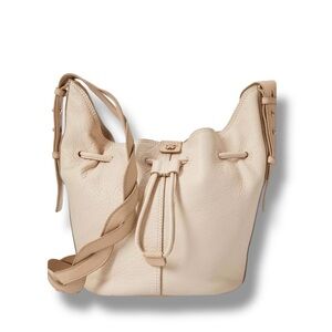 LUCKY BRAND Dori Leather Saddle Shoulder Bag Braided Strap Boho Chic Vanilla NWT